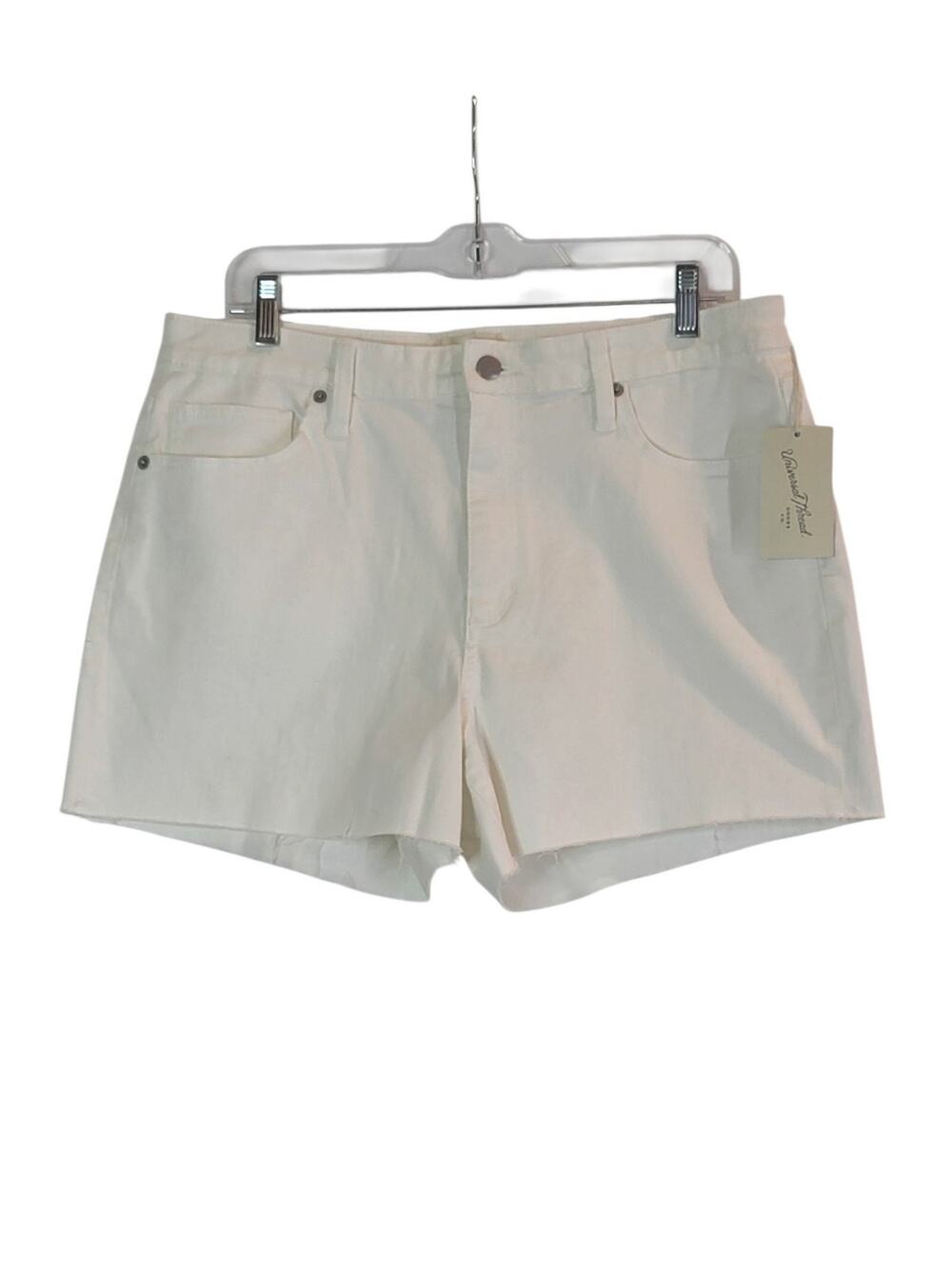 NWT UNIVERSAL THREAD High Rise Midi Cut Off White Denim Jeans Shorts Size 14/32